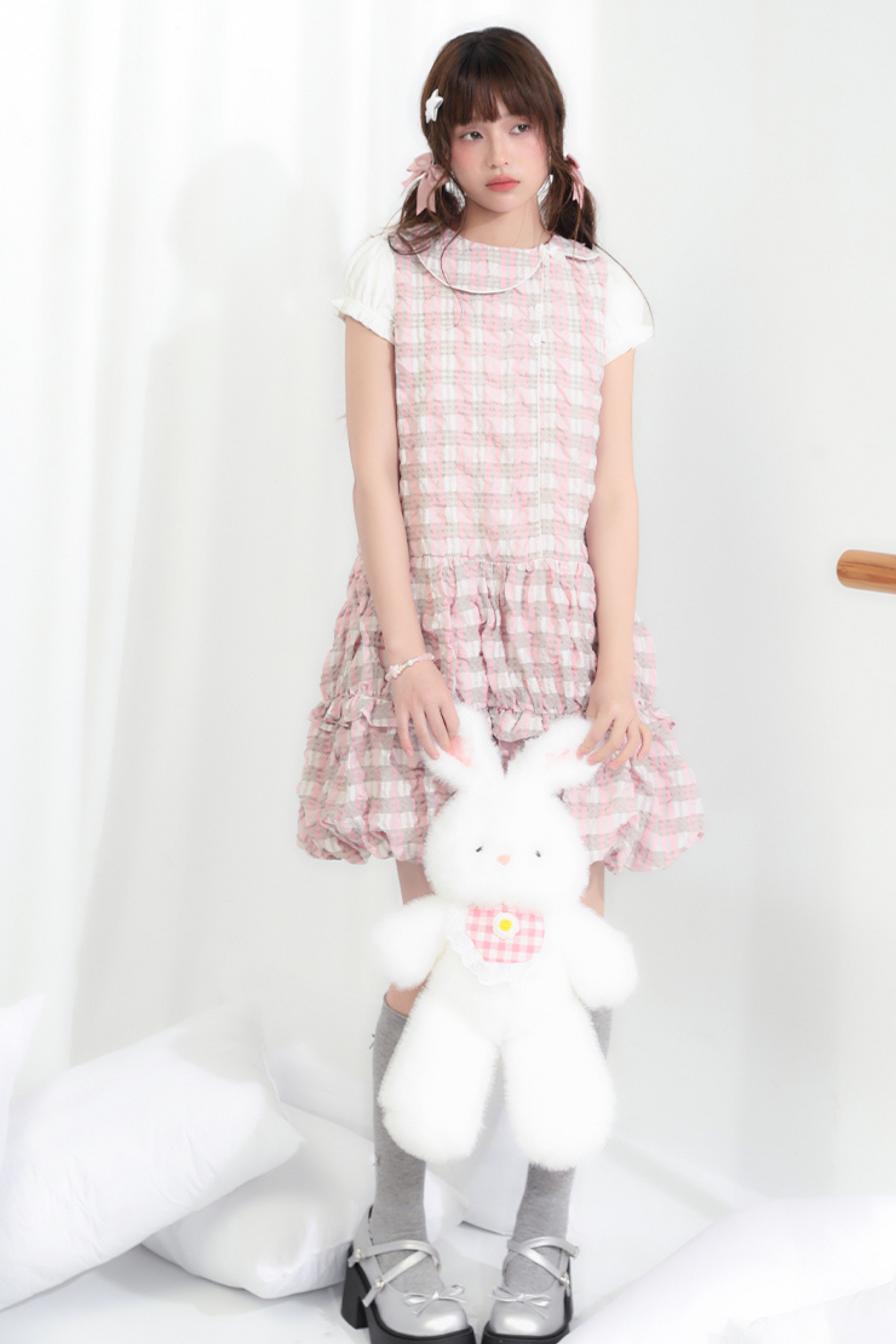 Ruffle Girly Color Sleeve Block Sweet Dress