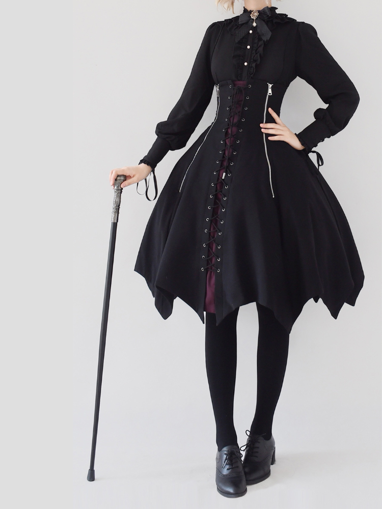 Plus Size Under Bust High Waist Skirt with Straps Handkerchief Hemline