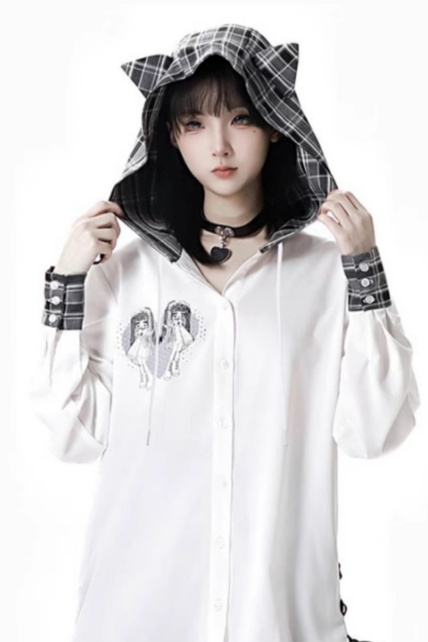 + Half Check Hooded Top Pants Shirt