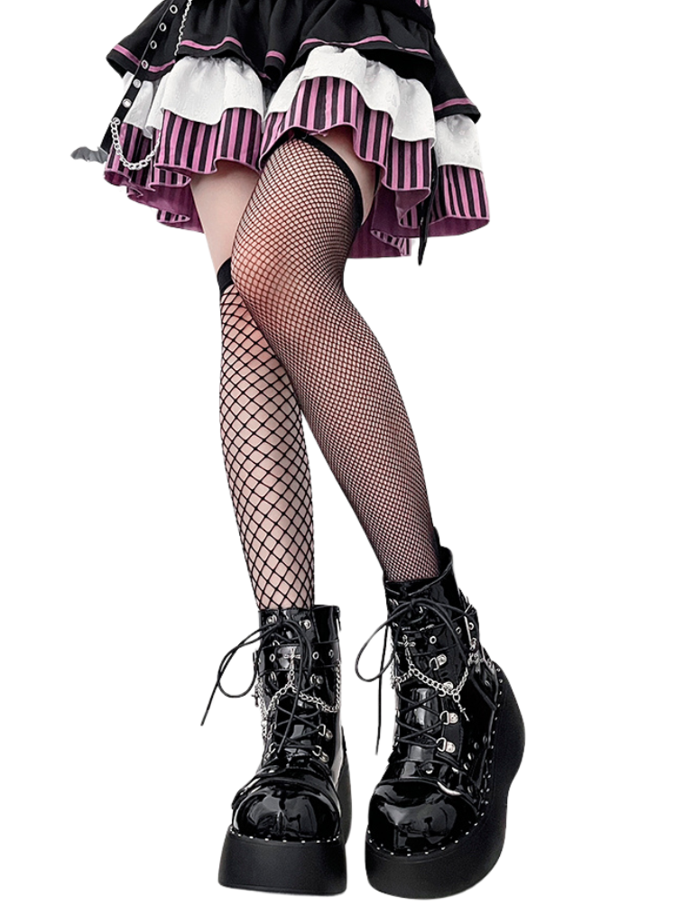 Stiefel Plateau Runde Punk Cross Toe