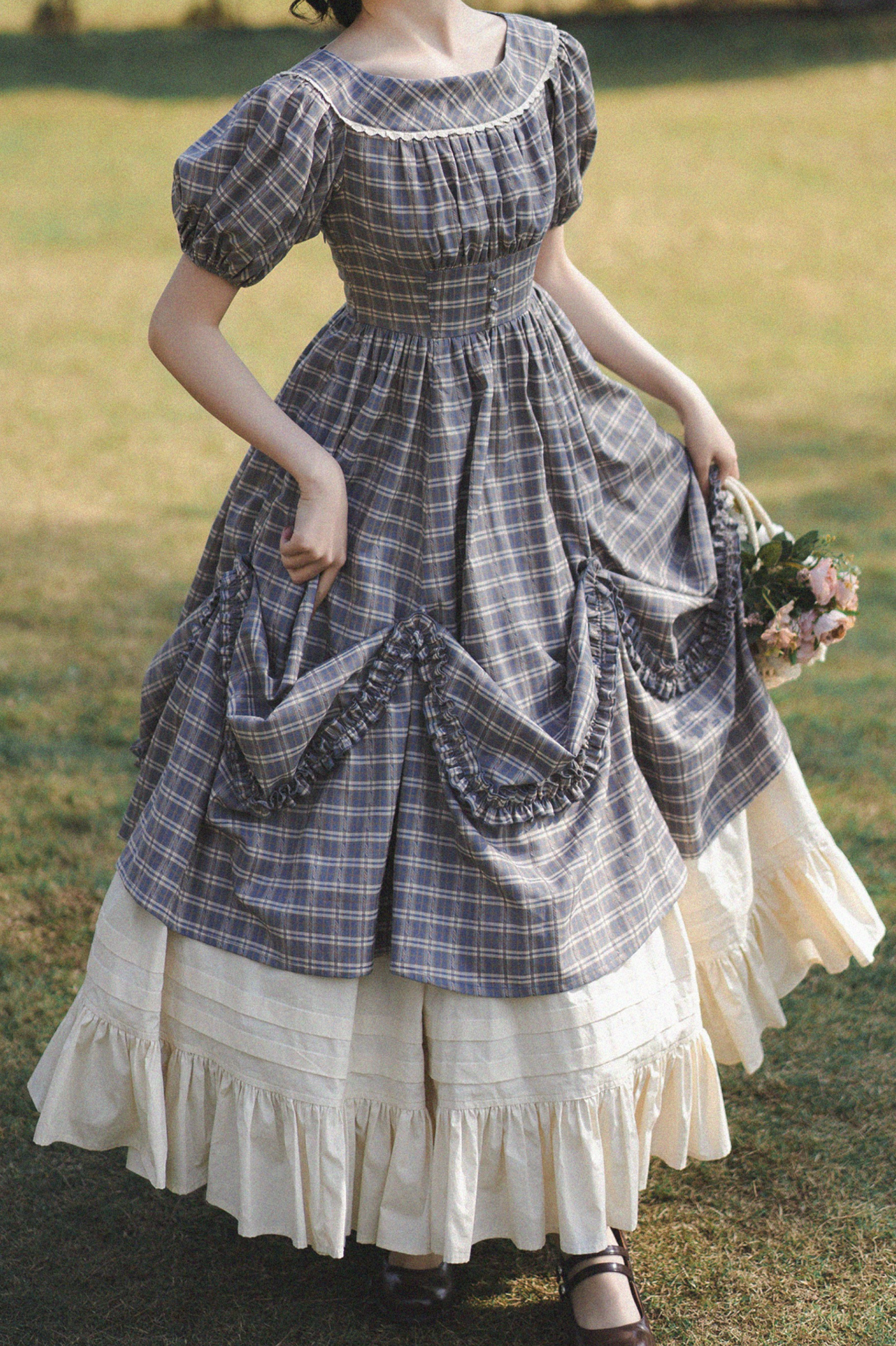 Check Retro Word Lolita Petticoat Dress Forest +