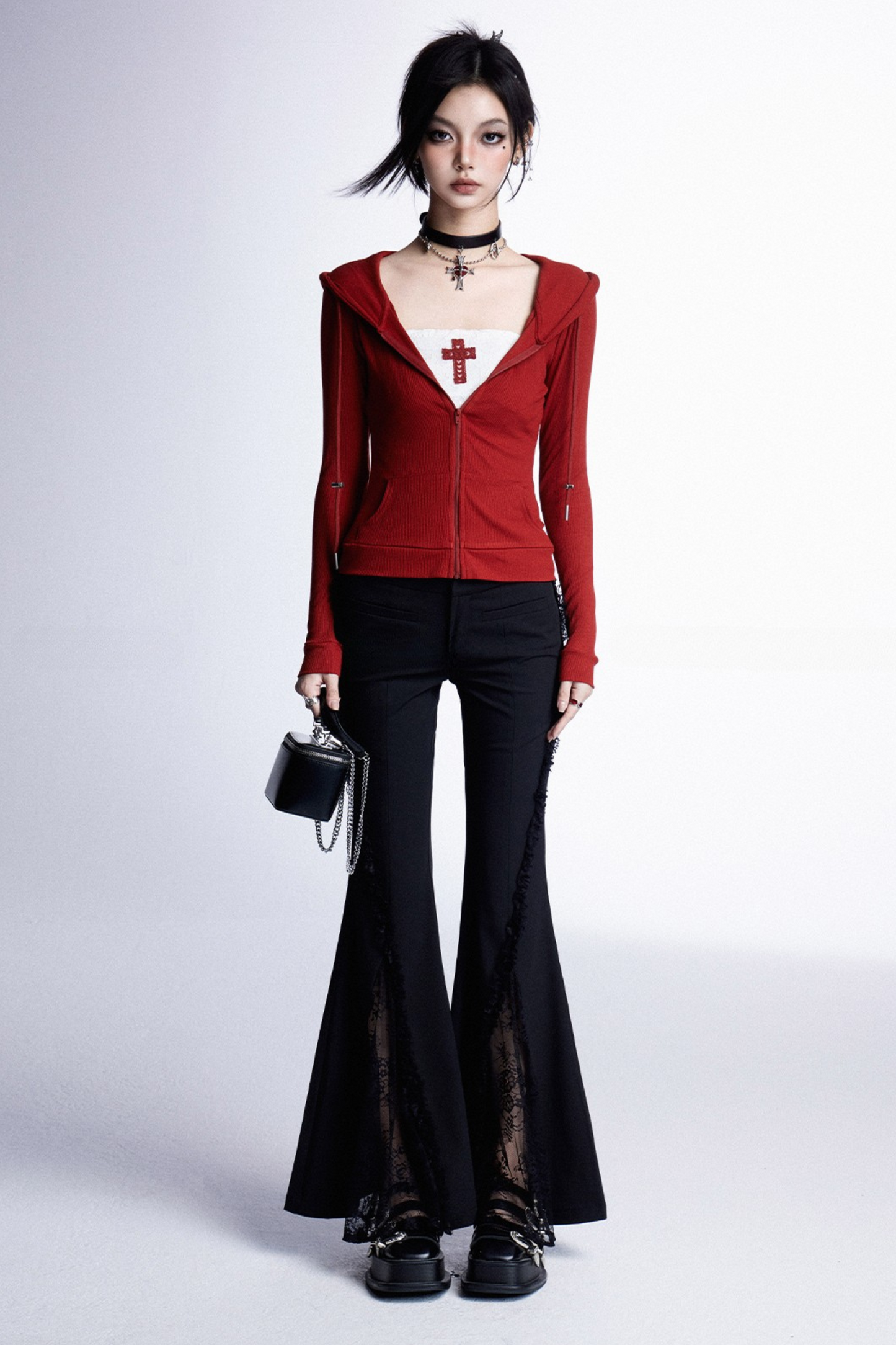 + Cross Cake Ruffle Hoodie Skirt Slim Hooded Top Tube