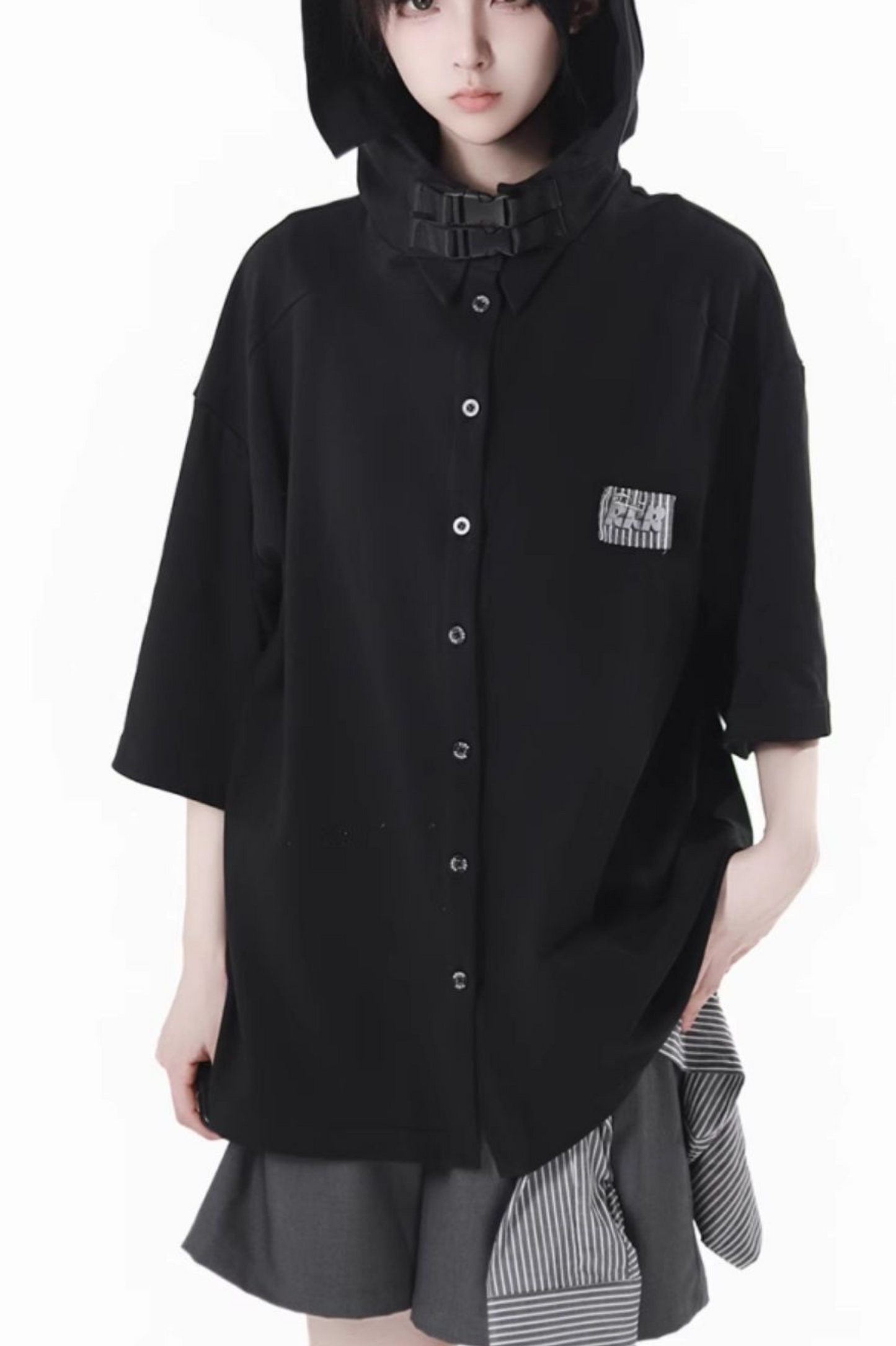 Weste + ärmellose Halbkapuzenjacke Top Hose Mode