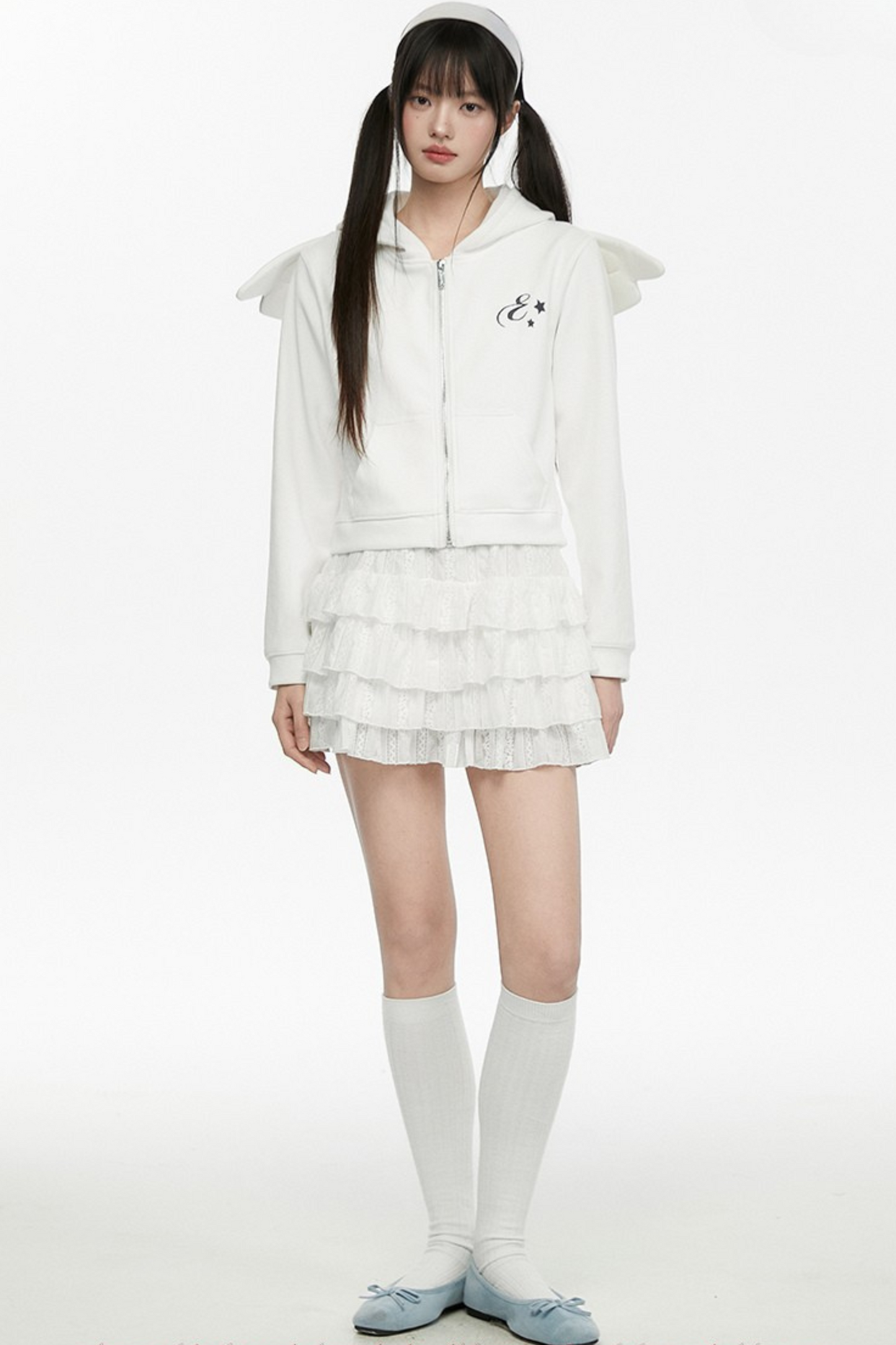 Angel White Wings Short Hoodie Hooded
