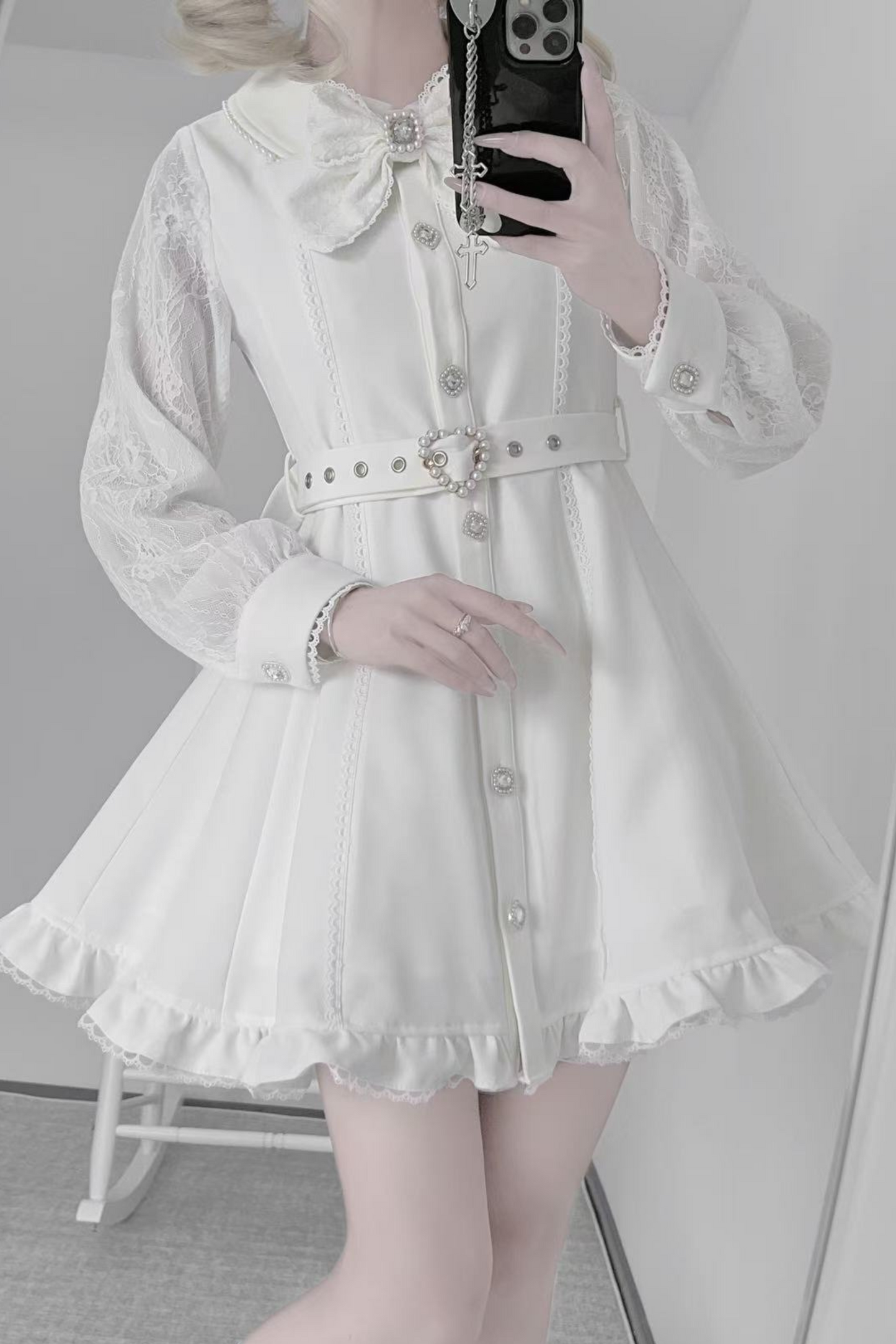 Sleeve Sweet Lace Cape Dress Collar Pearl