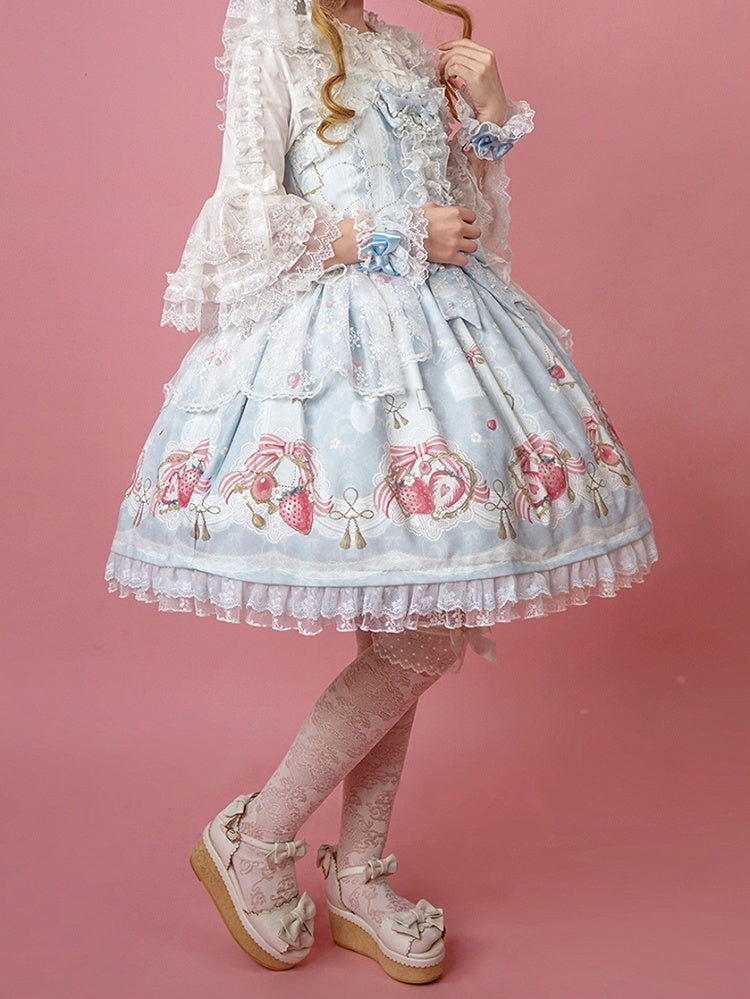Sweet Lolita Print Blue Strawberry Skirt Jumper