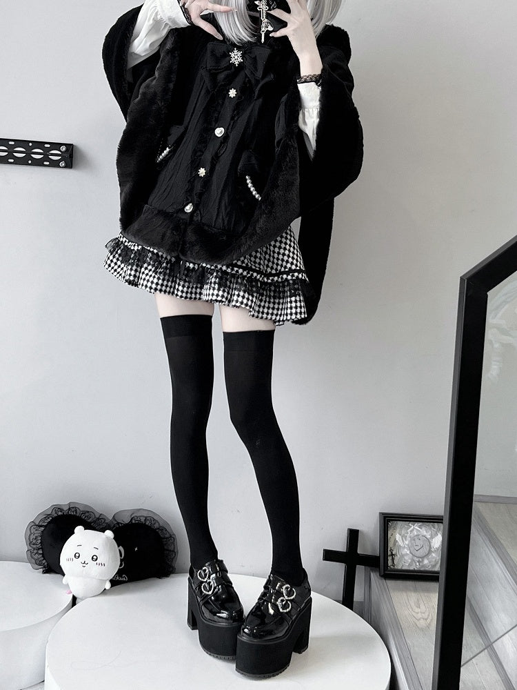 Design Detachable Plush Cape Bowknots Hood Jirai Kei Black Bunny Ears