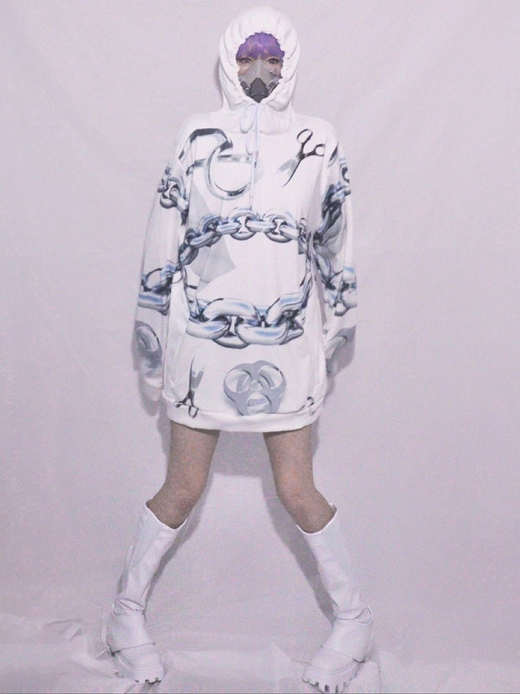 Hoodie And Cyberpunk Scissor White Print Chain