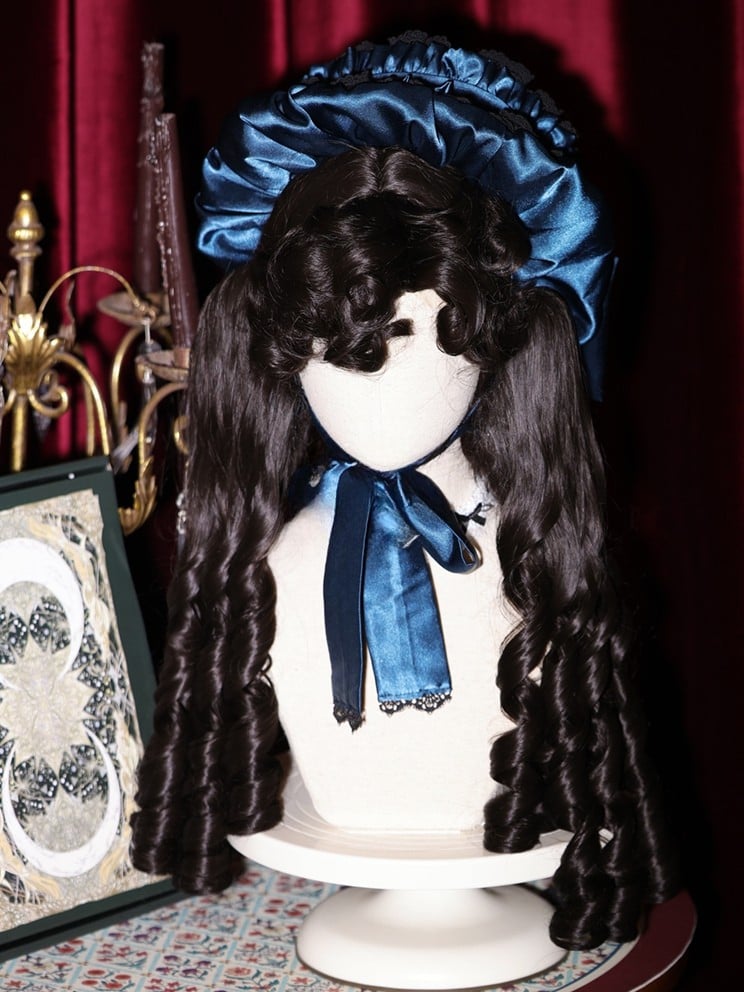 Wig Brown/Brown/Black Clips Short Claw With Double Roman + Ponytail Light Curly Bangs 50CM