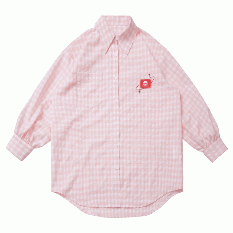Oversize-Shirt mit Burger-Stickerei-Applikation, Rosa/Weiß