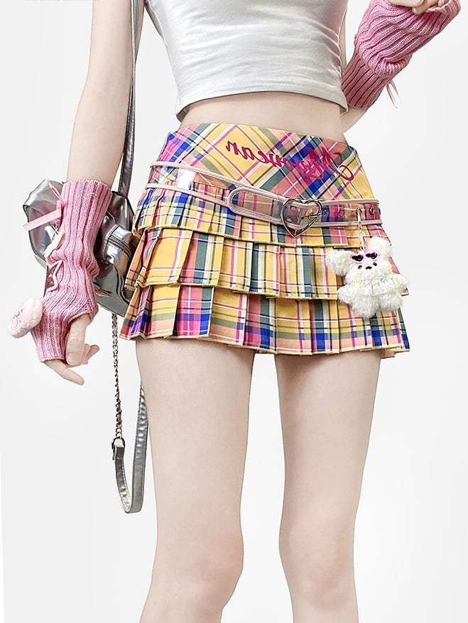 Print Colorful Skirt Y2K Pleated Pattern Plaid Letter