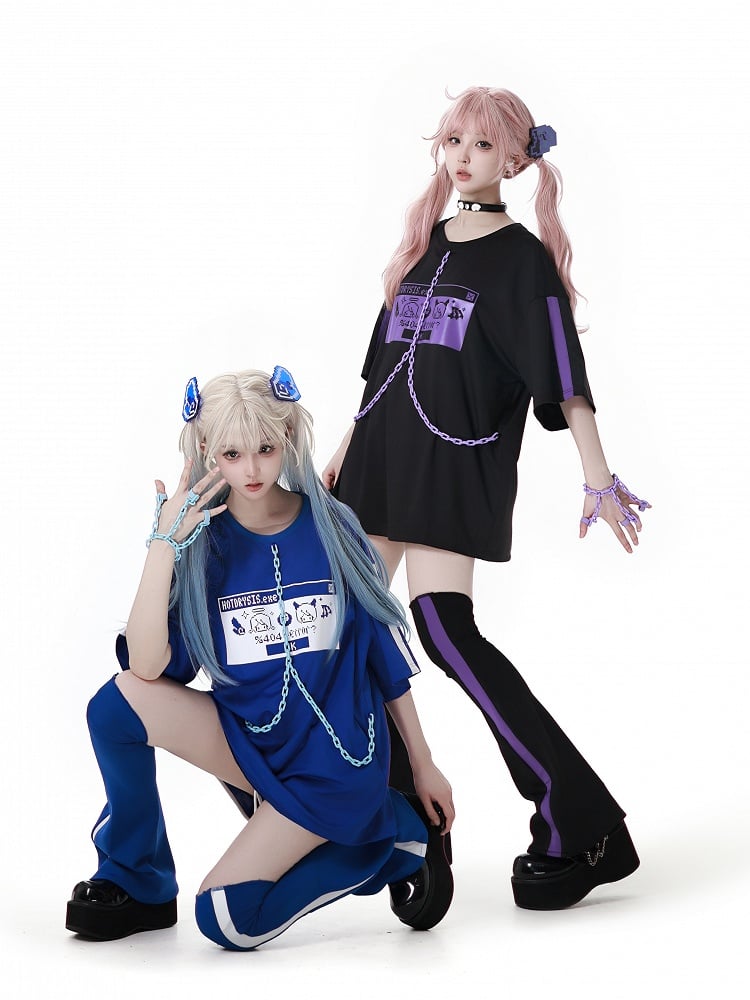 Blue White and Elastic Waist Sports Shorts