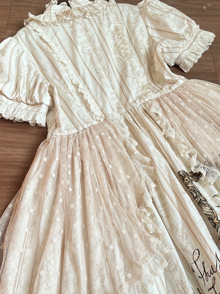 Piece Cotton Lolita Sleeves Sweet Plus Short Creamy One Available Sizes Dress