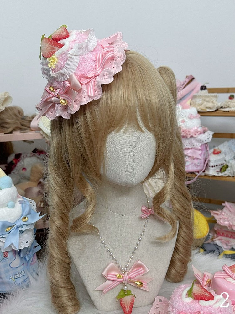 Decoration Options Strawberry Cake-shaped Striped Bow – Hat 3 Mini Sweet with Pink Lolita