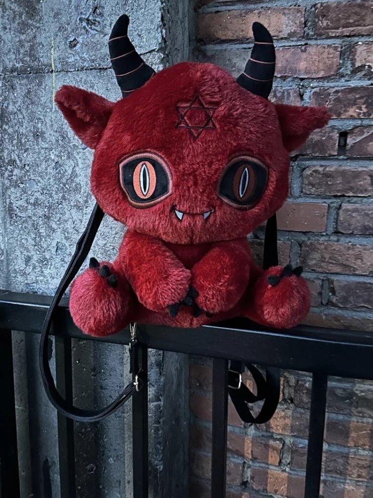 Red Devil Gothic Plüsch Rucksack Tasche