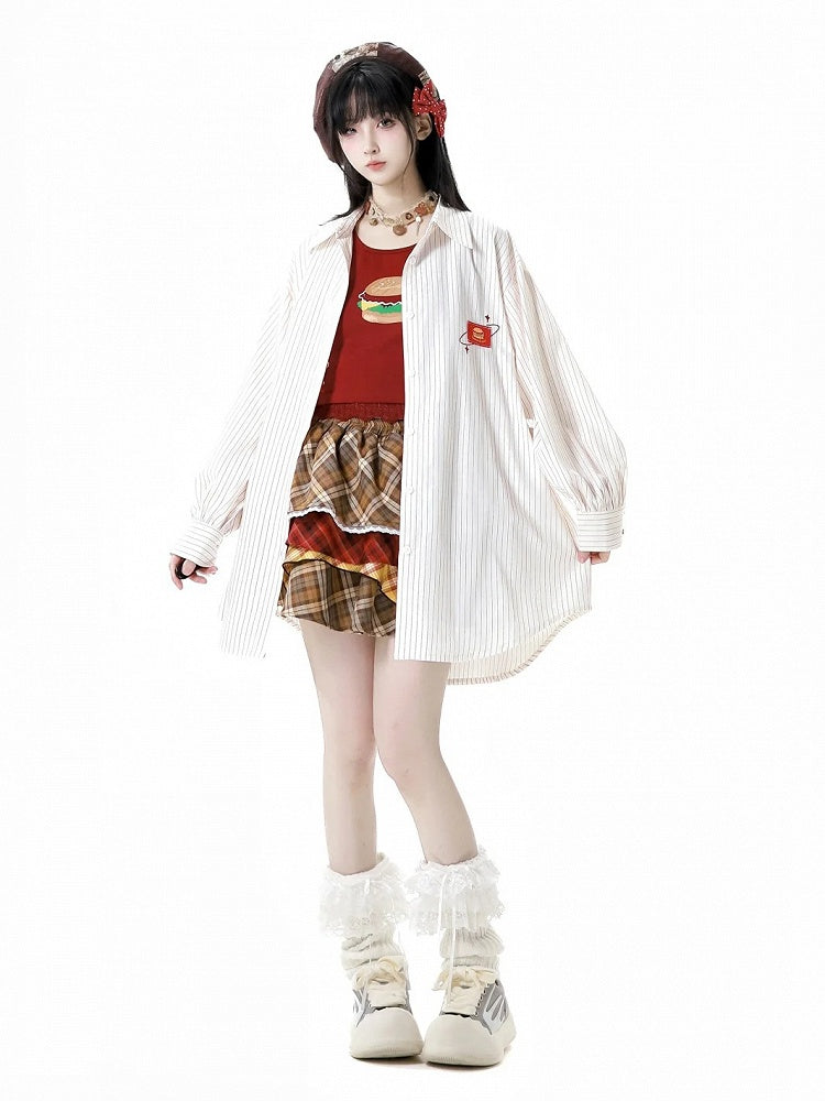 Oversize-Shirt mit Burger-Stickerei-Applikation, Rosa/Weiß