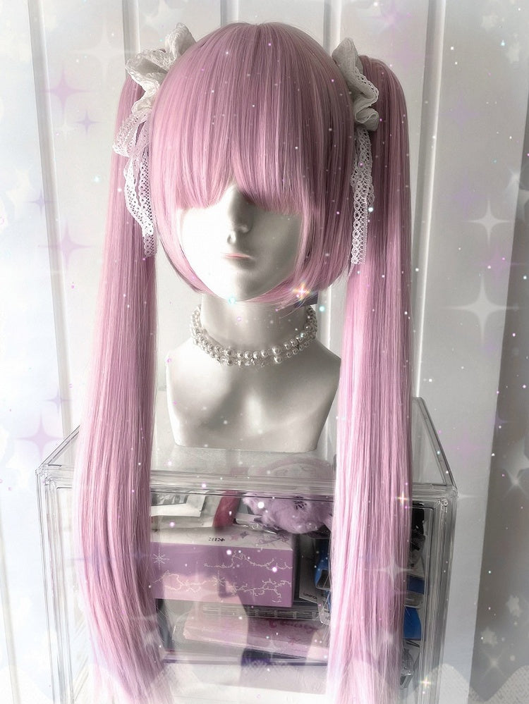 With Full Pink 30CM 70CM + Ponytail Short Double Bangs Clips Length Claw Straight Wig