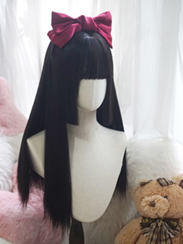 Black Hime Cut Long Straight Wig With Full Bangs