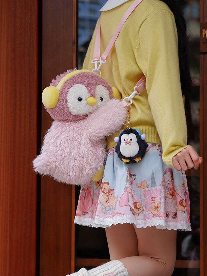 Keychain Plush Bag + Penguin Cute Middle/Large Pink Backpack/Crossbody Size