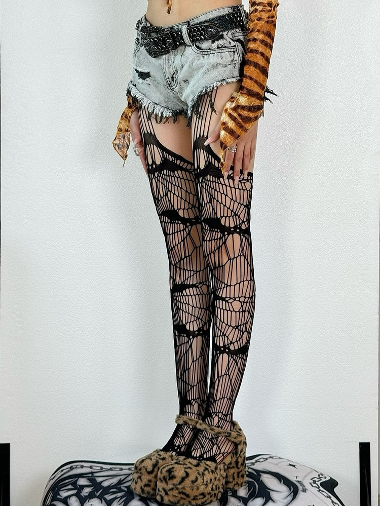 Stockings Design Y2K Cut-out Suspender Black/White