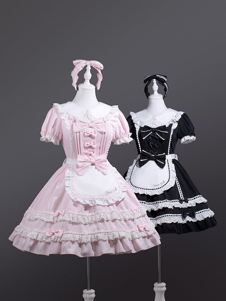 Lolita Dress One Old Black Peter Pan Collar Bowknot Accents School Piece