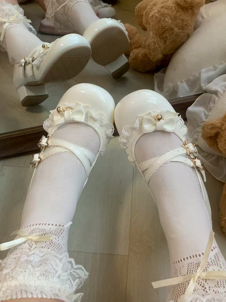 Lolita Star with Mary Buckle Janes PU Low - Sweet Heel White