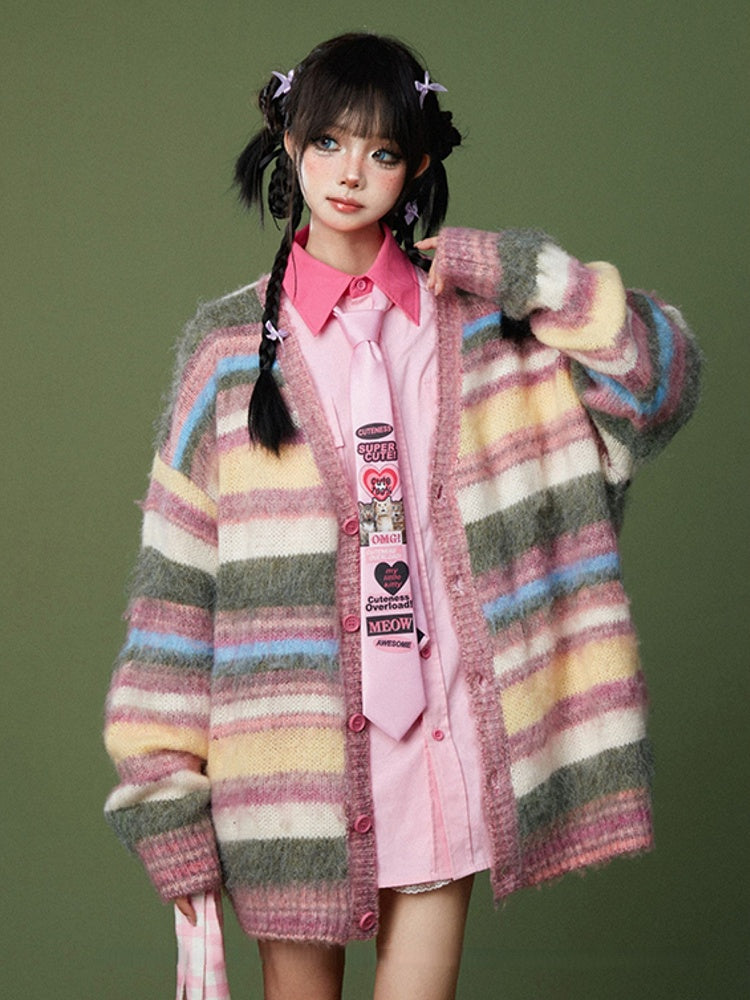 Collar Shirt with Letter Embroidered Patches Contrast Pink