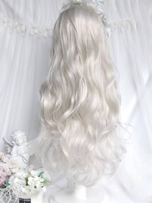 Silver Bangs Length 68CM Full Wavy Wig With