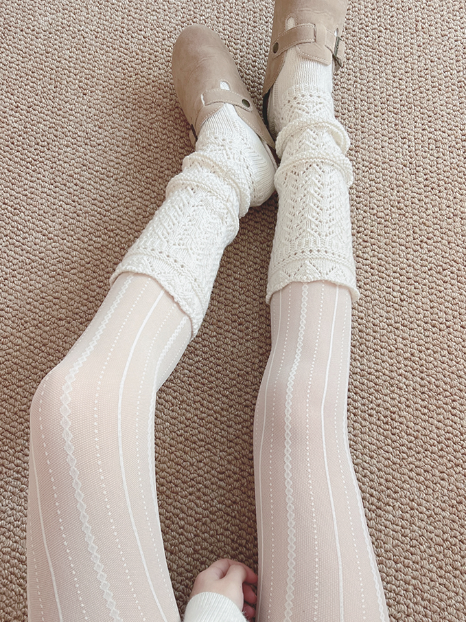 Chaussettes mollet ajourées blanc cassé/gris/café