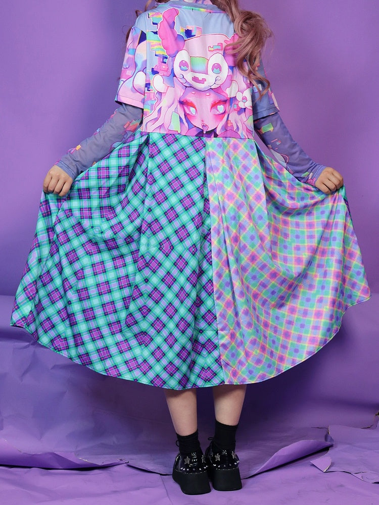 Cartoon Colorful Dress Plaid Print Pattern