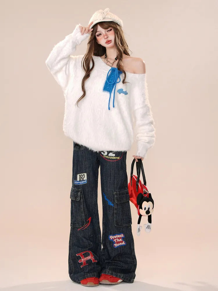 Cargo Jeans High Leg Dark Blue Wide Street