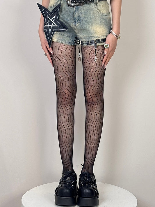 Strumpfhose „Water Ripple“ in Schwarz/Grau/Braun/Weiß/Rosa