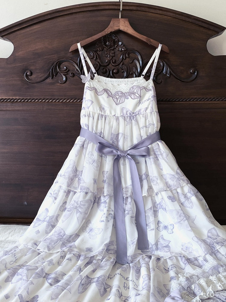 Purple High Waist Bowknots Tiered Skirt Summer Lolita Dress