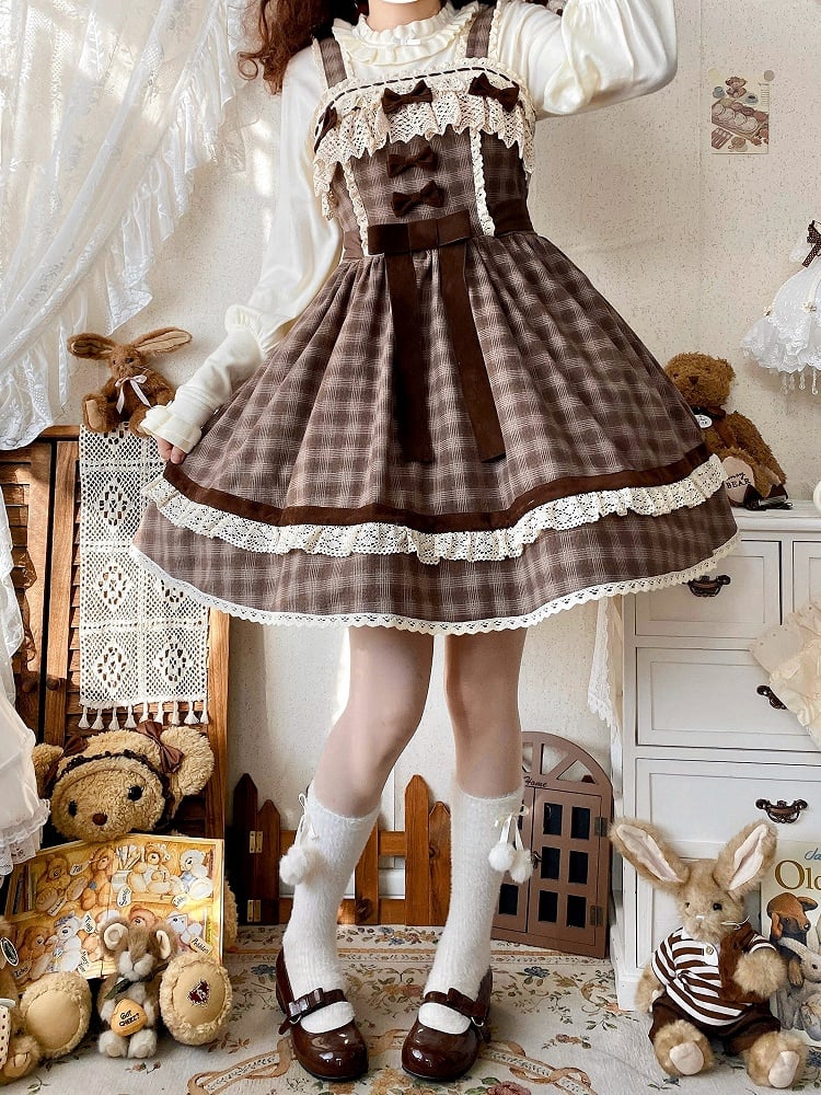 Braunes kariertes süßes Lolita-Kleid