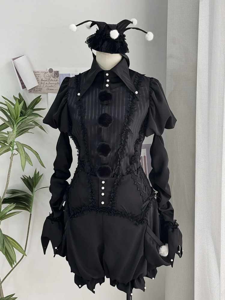 - Outfit Vibes Clown Pointed Collar Black Lolita Ouji Circus