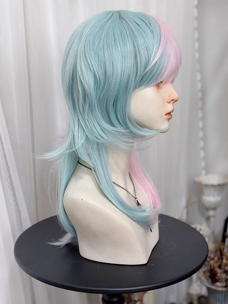 45 cm gerader Farbstil mit grün-rosa Ouji-Perückenlänge, Pony, geteilt