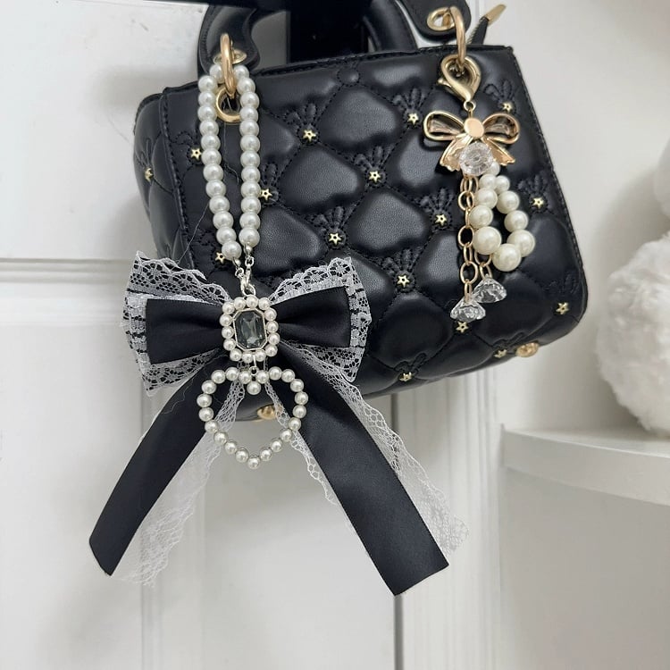 Jirai Kei Strasssteine verziert Perlen Herz Charm Bowknot Charm