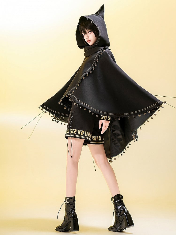 Fashion Cat High-low Ears Hem (Do Machine Black Ouji Not Wash) Cape Hooded