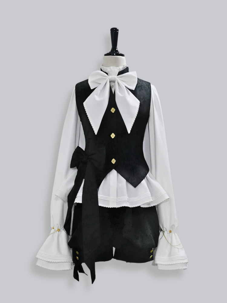 Ouji Waistcoat Collar Jacquard Banded Black Prince
