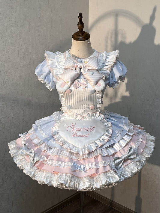 Dress Theme Bunny and Blue Sleeves Maid Puff Sweet Lolita Pink