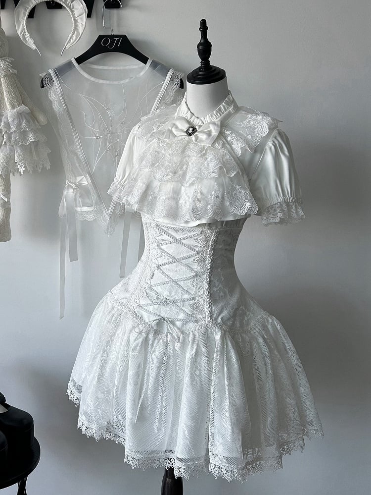 Waist High Short Version Lolita Gothic Skirt White Under Super Bust