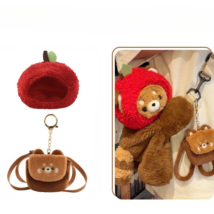 + Apple Red Backpack/Crossbody Brown 28/40 cm Panda/Apple Bag Cute Keychain Plush Hat Panda