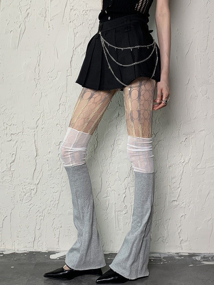 Yellow/Pink Tie-Dye Blue Gray Design Tights Y2K Cut-out Fishnet