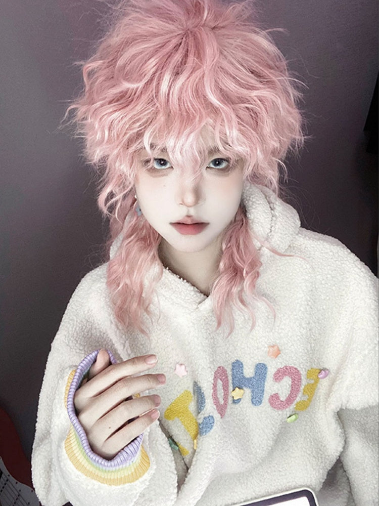 Wig Length With Ouji Pink 38CM Wavy Bangs Style