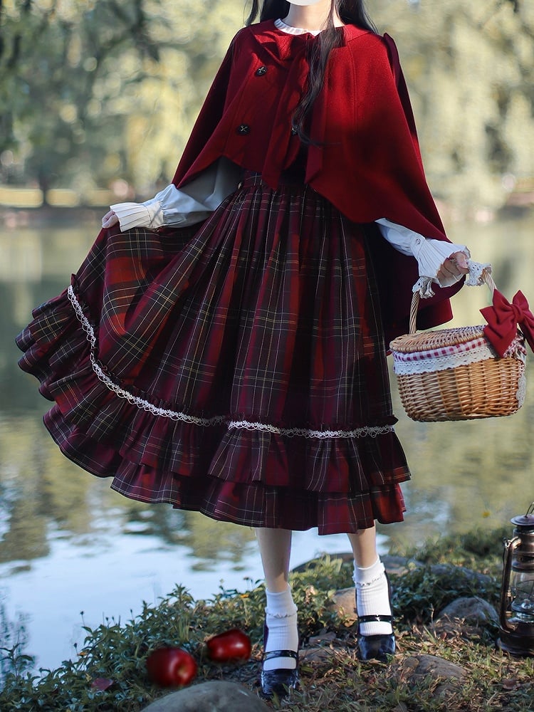 Bow Overall Plaid Dress High Red Waist Tie with