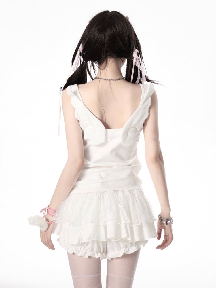 Shoulder White Angel Wings Design Back Tank Top Adjustable Straps