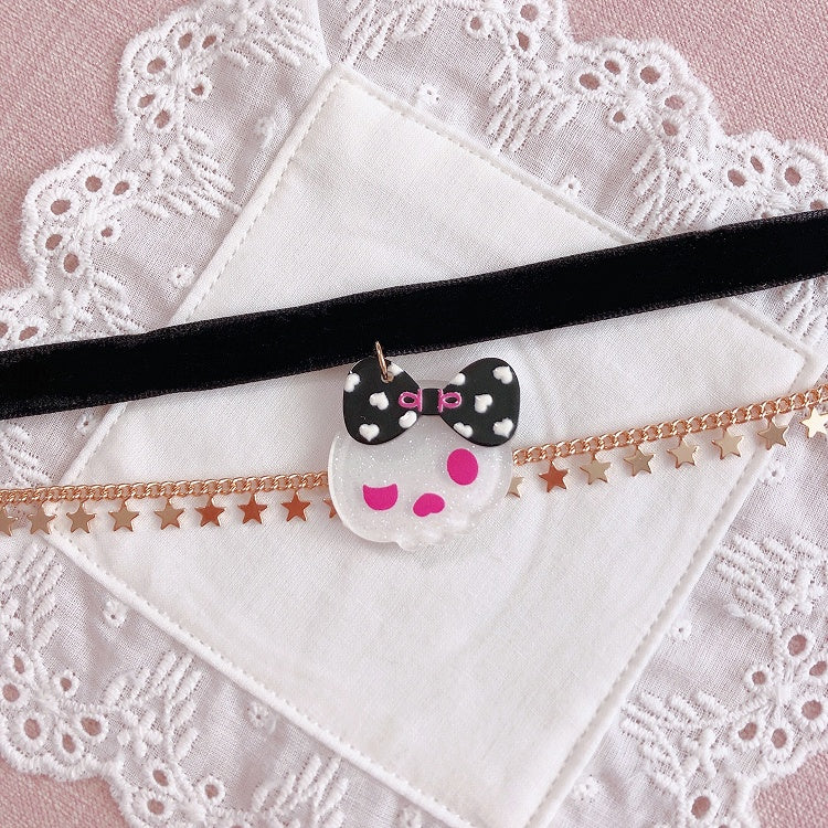 Schwarzes Halsband mit Charm-Kette und Band Stern Golden Reaper