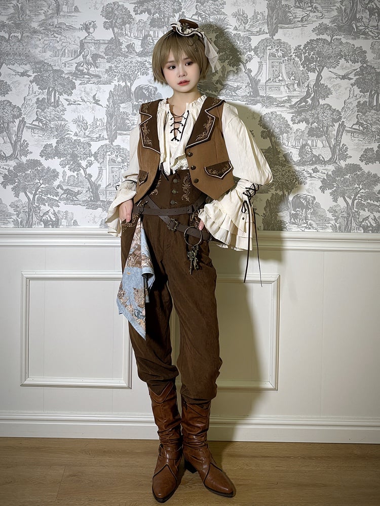 Straps Ouji with Corset Pants High Waist Belt Coffee Lolita