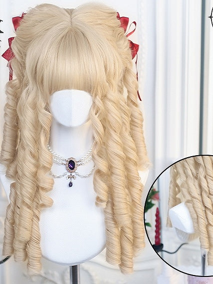 Yellow/Blonde/Black Curly Wig With Bangs 50-55cm