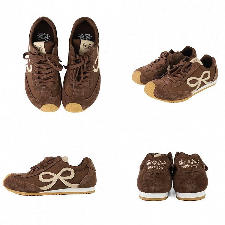 Design Bowknot Ties Front Schnürung Braun Sneakers